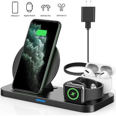 2020 New Multifunction Desk Stand QI Fast Charging 3 in 1 Wireless Charger Station for Iphone Airpods, For Apple Watch Charge